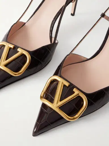 Valentino Garavani Vlogo 80 Embellished Croc-effect Leather Slingback Pumps | Thumbnail 5 Valentino Garavani Vlogo 80 Embellished Croc-effect Leather Slingback Pumps | Thumbnail 5