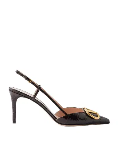 Valentino Garavani Vlogo 80 Embellished Croc-effect Leather Slingback Pumps | Thumbnail 1 Valentino Garavani Vlogo 80 Embellished Croc-effect Leather Slingback Pumps | Thumbnail 1