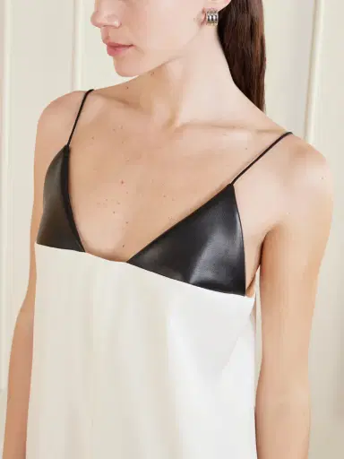 Brandon Maxwell Leather-trimmed Wool And Silk-blend Maxi Dress | Thumbnail 4 Brandon Maxwell Leather-trimmed Wool And Silk-blend Maxi Dress | Thumbnail 4