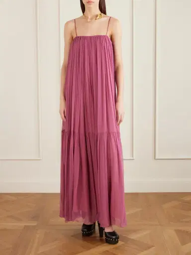 Chloé Tiered Pleated Silk-chiffon Maxi Dress | Thumbnail 2 Chloé Tiered Pleated Silk-chiffon Maxi Dress | Thumbnail 2