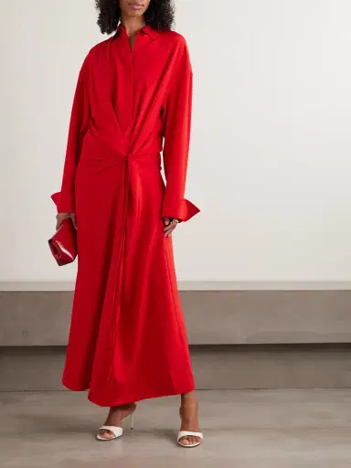 Sportmax Knotted Silk-blend Crepe De Chine Maxi Shirt Dress | Thumbnail 2 Sportmax Knotted Silk-blend Crepe De Chine Maxi Shirt Dress | Thumbnail 2