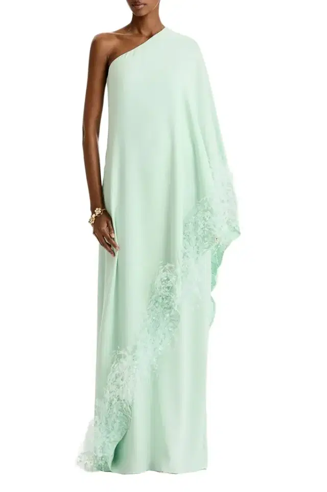 One Shoulder Dramatic Point D'esprit Caftan One Shoulder Dramatic Point D'esprit Caftan