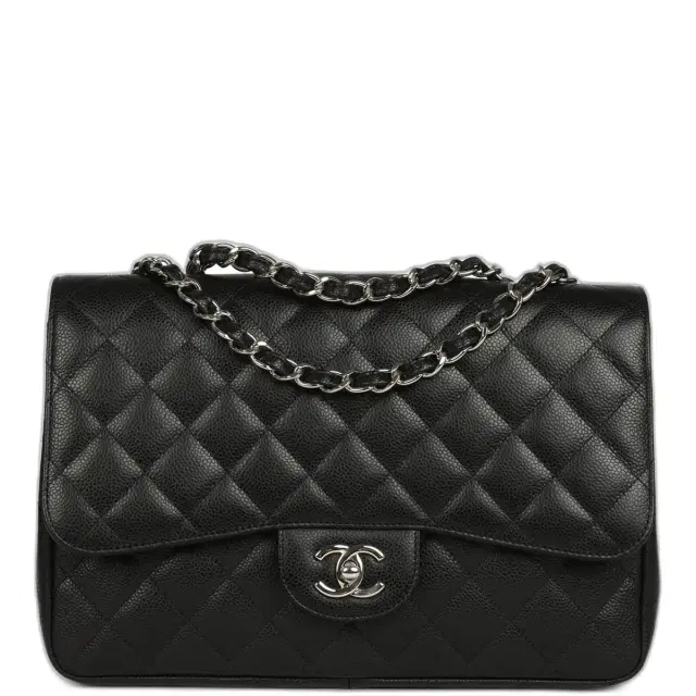Chanel Jumbo Classic Single Flap Bag Black Caviar Silver Hardware Chanel Jumbo Classic Single Flap Bag Black Caviar Silver Hardware