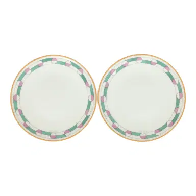 HERMÈS Hermes En Contrepoint White, Pink, Green Porcelain Bread and Butter Plate Set of 2 | Thumbnail 1 HERMÈS Hermes En Contrepoint White, Pink, Green Porcelain Bread and Butter Plate Set of 2 | Thumbnail 1