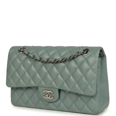 Chanel Pre-owned Chanel Medium Classic Double Flap Bag Blue Shiny Caviar Silver Hardware | Thumbnail 3 Chanel Pre-owned Chanel Medium Classic Double Flap Bag Blue Shiny Caviar Silver Hardware | Thumbnail 3
