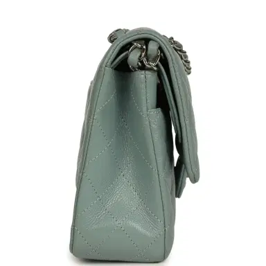 Chanel Pre-owned Chanel Medium Classic Double Flap Bag Blue Shiny Caviar Silver Hardware | Thumbnail 4 Chanel Pre-owned Chanel Medium Classic Double Flap Bag Blue Shiny Caviar Silver Hardware | Thumbnail 4