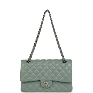 Chanel Pre-owned Chanel Medium Classic Double Flap Bag Blue Shiny Caviar Silver Hardware | Thumbnail 7 Chanel Pre-owned Chanel Medium Classic Double Flap Bag Blue Shiny Caviar Silver Hardware | Thumbnail 7