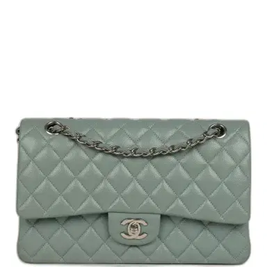 Chanel Pre-owned Chanel Medium Classic Double Flap Bag Blue Shiny Caviar Silver Hardware | Thumbnail 1 Chanel Pre-owned Chanel Medium Classic Double Flap Bag Blue Shiny Caviar Silver Hardware | Thumbnail 1