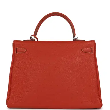 HERMÈS Pre-owned Hermes Retourne Kelly 35 Sanguine Clemence Palladium Hardware | Thumbnail 4 HERMÈS Pre-owned Hermes Retourne Kelly 35 Sanguine Clemence Palladium Hardware | Thumbnail 4