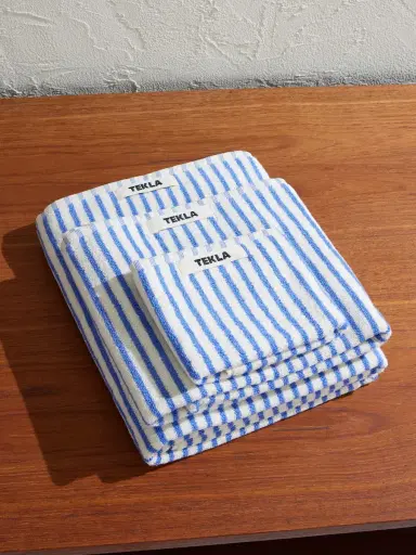 Tekla Set of Three Logo-Appliquéd Striped Organic Cotton-Terry Towels - Men | Thumbnail 1 Tekla Set of Three Logo-Appliquéd Striped Organic Cotton-Terry Towels - Men | Thumbnail 1