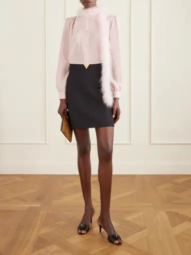 Valentino Garavani Feather-trimmed Silk Crepe De Chine Blouse | Thumbnail 2 Valentino Garavani Feather-trimmed Silk Crepe De Chine Blouse | Thumbnail 2