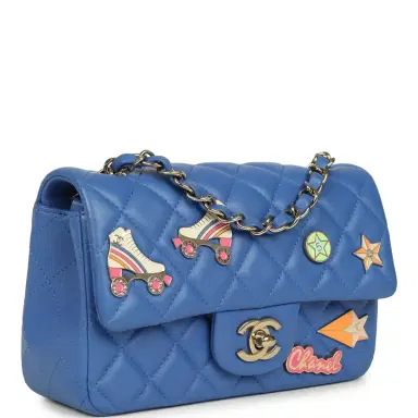 Chanel Preowned Chanel Mini Rectangular Hollywood Charms Flap Bag Blue Lambskin Light Gold Hardware | Thumbnail 2 Chanel Preowned Chanel Mini Rectangular Hollywood Charms Flap Bag Blue Lambskin Light Gold Hardware | Thumbnail 2