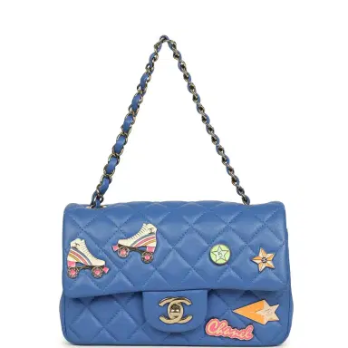 Chanel Preowned Chanel Mini Rectangular Hollywood Charms Flap Bag Blue Lambskin Light Gold Hardware | Thumbnail 7 Chanel Preowned Chanel Mini Rectangular Hollywood Charms Flap Bag Blue Lambskin Light Gold Hardware | Thumbnail 7