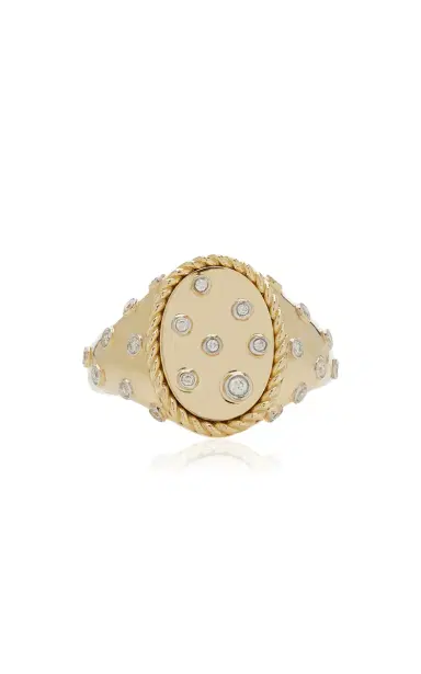 Yvonne Léon Oval Dotted Diamond Signet Ring | Thumbnail 1 Yvonne Léon Oval Dotted Diamond Signet Ring | Thumbnail 1