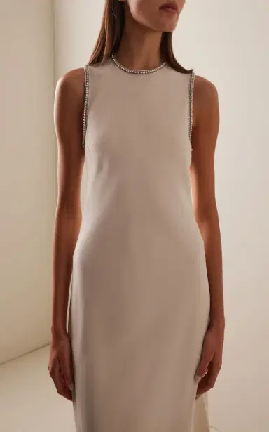 Prada Crystal-Trimmed Sablé Midi Dress | Thumbnail 3 Prada Crystal-Trimmed Sablé Midi Dress | Thumbnail 3
