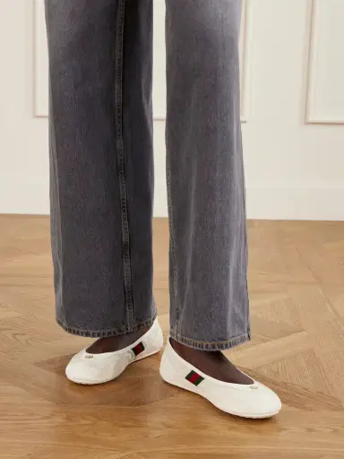 Gucci Shift Webbing-trimmed Canvas-jacquard And Suede Ballet Flats | Thumbnail 2 Gucci Shift Webbing-trimmed Canvas-jacquard And Suede Ballet Flats | Thumbnail 2