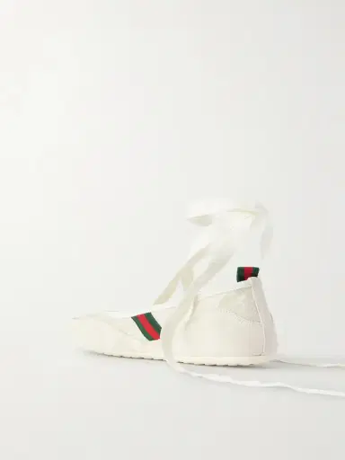 Gucci Shift Webbing-trimmed Canvas-jacquard And Suede Ballet Flats | Thumbnail 3 Gucci Shift Webbing-trimmed Canvas-jacquard And Suede Ballet Flats | Thumbnail 3