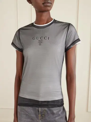 Gucci Layered Printed Tulle And Cotton And Modal-blend Jersey T-shirt | Thumbnail 3 Gucci Layered Printed Tulle And Cotton And Modal-blend Jersey T-shirt | Thumbnail 3