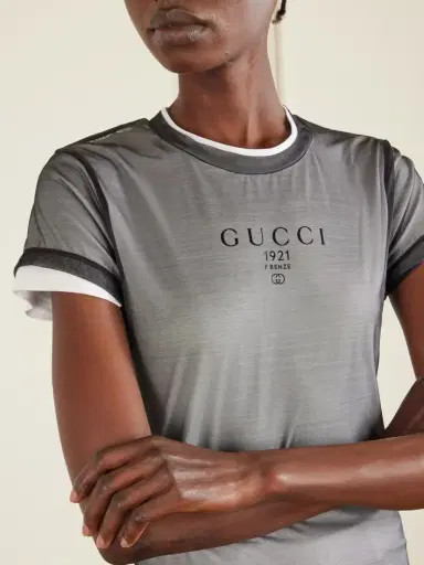 Gucci Layered Printed Tulle And Cotton And Modal-blend Jersey T-shirt | Thumbnail 5 Gucci Layered Printed Tulle And Cotton And Modal-blend Jersey T-shirt | Thumbnail 5
