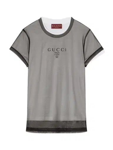 Gucci Layered Printed Tulle And Cotton And Modal-blend Jersey T-shirt | Thumbnail 1 Gucci Layered Printed Tulle And Cotton And Modal-blend Jersey T-shirt | Thumbnail 1
