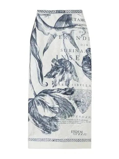 Erdem Printed Crinkled-satin Midi Skirt | Thumbnail 1 Erdem Printed Crinkled-satin Midi Skirt | Thumbnail 1
