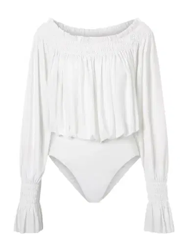 Norma Kamali Shirred Stretch-jersey Bodysuit | Thumbnail 1 Norma Kamali Shirred Stretch-jersey Bodysuit | Thumbnail 1