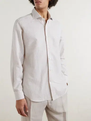 ELEVENTY Striped Cotton and Linen-Blend Shirt - Men | Thumbnail 3 ELEVENTY Striped Cotton and Linen-Blend Shirt - Men | Thumbnail 3