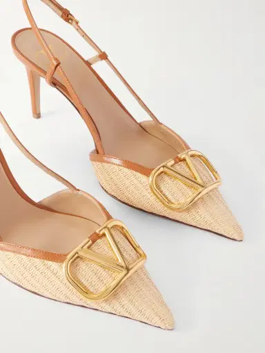 Valentino Garavani Vlogo Leather-trimmed Raffia Slingback Pumps | Thumbnail 5 Valentino Garavani Vlogo Leather-trimmed Raffia Slingback Pumps | Thumbnail 5
