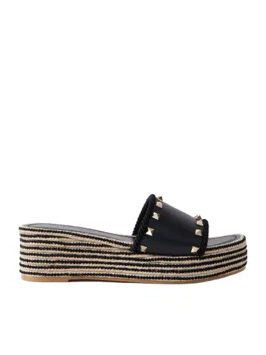Valentino Garavani Rockstud Leather Platform Espadrille Slides | Thumbnail 1 Valentino Garavani Rockstud Leather Platform Espadrille Slides | Thumbnail 1