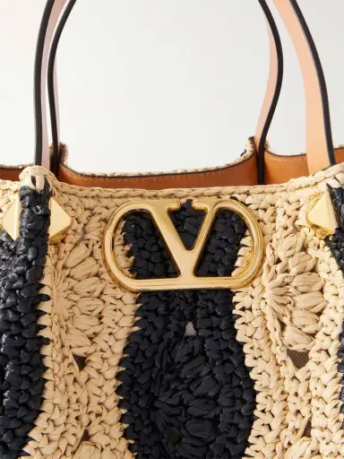 Valentino Garavani Vlogo Signature Medium Embellished Leather-trimmed Striped Crocheted Raffia Tote | Thumbnail 5 Valentino Garavani Vlogo Signature Medium Embellished Leather-trimmed Striped Crocheted Raffia Tote | Thumbnail 5