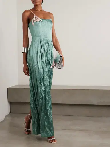 Erdem One-shoulder Bead-embellished Appliquéd Crinkled-satin Gown | Thumbnail 2 Erdem One-shoulder Bead-embellished Appliquéd Crinkled-satin Gown | Thumbnail 2