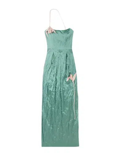 Erdem One-shoulder Bead-embellished Appliquéd Crinkled-satin Gown | Thumbnail 1 Erdem One-shoulder Bead-embellished Appliquéd Crinkled-satin Gown | Thumbnail 1