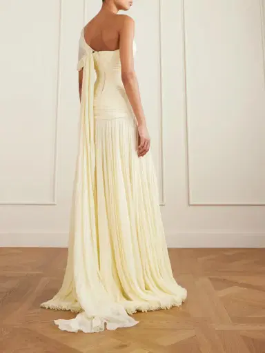 Marmar Halim One-shoulder Draped Plissé-chiffon Gown | Thumbnail 3 Marmar Halim One-shoulder Draped Plissé-chiffon Gown | Thumbnail 3