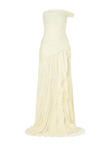 Marmar Halim One-shoulder Draped Plissé-chiffon Gown | Thumbnail 1 Marmar Halim One-shoulder Draped Plissé-chiffon Gown | Thumbnail 1