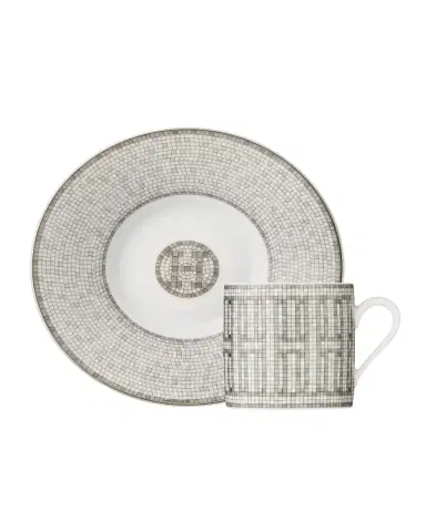 HERMÈS Mosaique Au 24 Platinum Coffee Cup and Saucer Set | Thumbnail 5 HERMÈS Mosaique Au 24 Platinum Coffee Cup and Saucer Set | Thumbnail 5