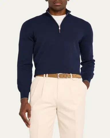 Brunello Cucinelli Men's Cashmere 1/4-Zip Sweater | Thumbnail 8 Brunello Cucinelli Men's Cashmere 1/4-Zip Sweater | Thumbnail 8