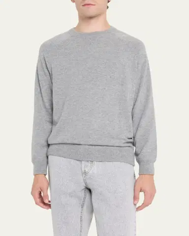 Brunello Cucinelli Men's Cashmere Raglan Crewneck Sweater | Thumbnail 4 Brunello Cucinelli Men's Cashmere Raglan Crewneck Sweater | Thumbnail 4