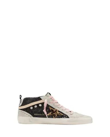 Golden Goose Mid Star Glitter Leopard Wing-Tip Sneakers | Thumbnail 1 Golden Goose Mid Star Glitter Leopard Wing-Tip Sneakers | Thumbnail 1