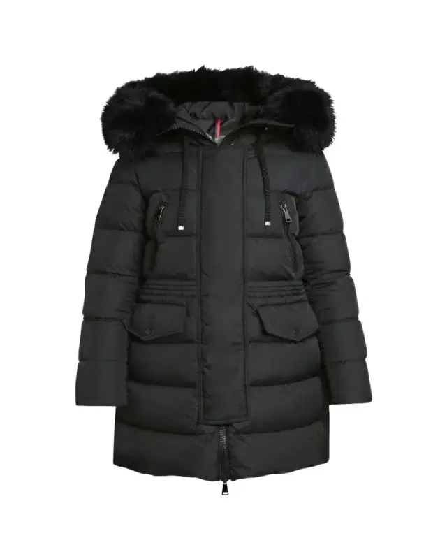 Aphroti Mid-Length Puffer Jacket with Shearling Hood Trim Aphroti Mid-Length Puffer Jacket with Shearling Hood Trim