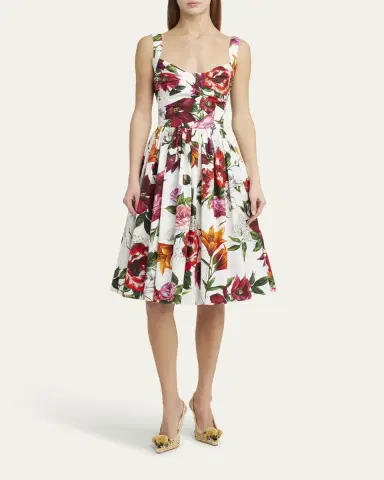 Dolce & Gabbana Floral Poplin Pleated Bust Fit-&-Flare Dress | Thumbnail 2 Dolce & Gabbana Floral Poplin Pleated Bust Fit-&-Flare Dress | Thumbnail 2