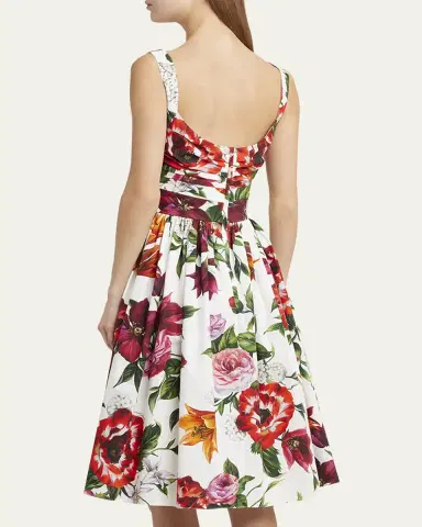 Dolce & Gabbana Floral Poplin Pleated Bust Fit-&-Flare Dress | Thumbnail 3 Dolce & Gabbana Floral Poplin Pleated Bust Fit-&-Flare Dress | Thumbnail 3