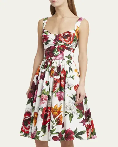 Dolce & Gabbana Floral Poplin Pleated Bust Fit-&-Flare Dress | Thumbnail 4 Dolce & Gabbana Floral Poplin Pleated Bust Fit-&-Flare Dress | Thumbnail 4