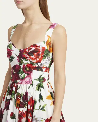 Dolce & Gabbana Floral Poplin Pleated Bust Fit-&-Flare Dress | Thumbnail 5 Dolce & Gabbana Floral Poplin Pleated Bust Fit-&-Flare Dress | Thumbnail 5