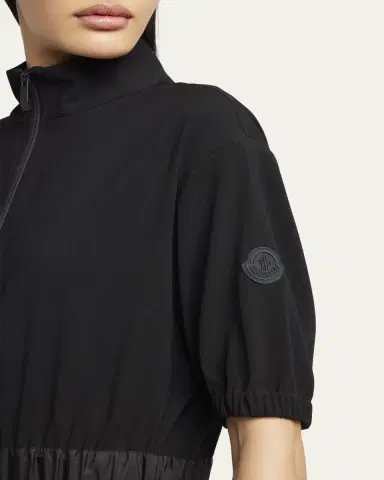 Moncler Short-Sleeve Zip Mixed-Media Dress | Thumbnail 5 Moncler Short-Sleeve Zip Mixed-Media Dress | Thumbnail 5