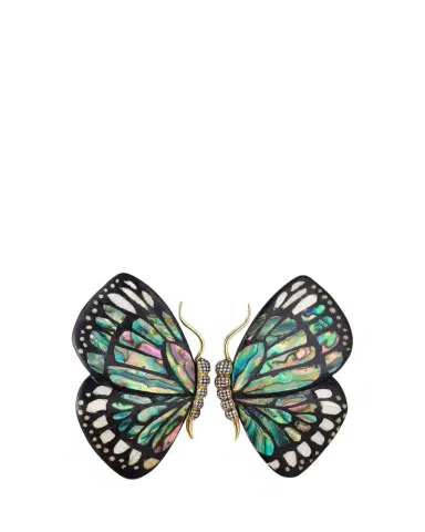 Silvia Furmanovich 18K Yellow Gold Butterfly Wing Marquetry Earrings with Mother Of Pearl, Abalone Inlay and Diamonds | Thumbnail 1 Silvia Furmanovich 18K Yellow Gold Butterfly Wing Marquetry Earrings with Mother Of Pearl, Abalone Inlay and Diamonds | Thumbnail 1