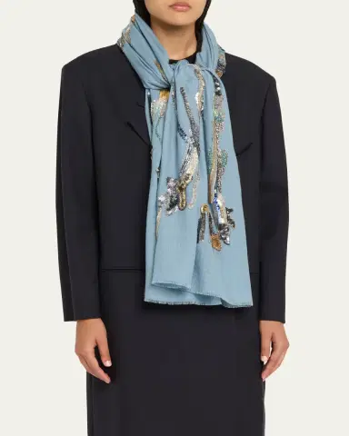 Janavi India Galactic Legacy Sequin-Embroidered Merino Wool Scarf | Thumbnail 3 Janavi India Galactic Legacy Sequin-Embroidered Merino Wool Scarf | Thumbnail 3