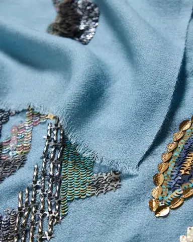 Janavi India Galactic Legacy Sequin-Embroidered Merino Wool Scarf | Thumbnail 4 Janavi India Galactic Legacy Sequin-Embroidered Merino Wool Scarf | Thumbnail 4