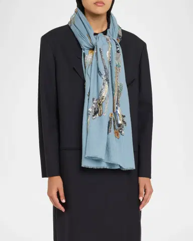 Janavi India Galactic Legacy Sequin-Embroidered Merino Wool Scarf | Thumbnail 6 Janavi India Galactic Legacy Sequin-Embroidered Merino Wool Scarf | Thumbnail 6