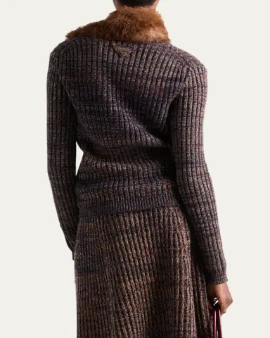 Prada Cashmere-Wool Mouline V-Neck Cardigan | Thumbnail 3 Prada Cashmere-Wool Mouline V-Neck Cardigan | Thumbnail 3