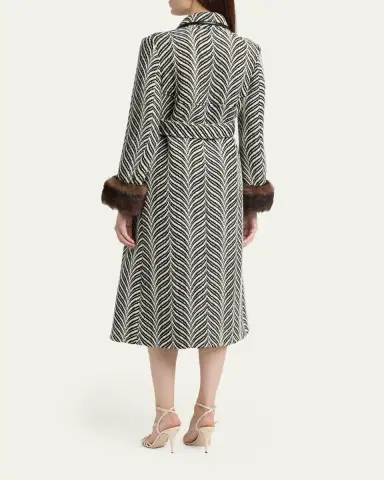 Valentino Garavani Lamb Shearling Cuff Belted Herringbone Coat | Thumbnail 3 Valentino Garavani Lamb Shearling Cuff Belted Herringbone Coat | Thumbnail 3